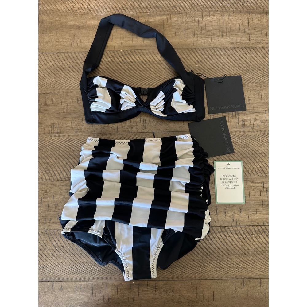 NWT Norma Kamali Bill‎ Ruched Striped Bikini Set - XS